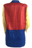 Red Notched contrast color Solid Patchwork Pure Long Sleeve