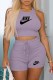 Purple Casual Print Letter O Neck Sleeveless Two Pieces