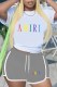 Grey Casual Sportswear Print Letter O Neck Short Sleeve Two Pieces