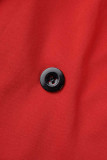 Red Casual Solid Patchwork Buttons Turn-back Collar Short Sleeve Two Pieces