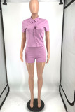Red Casual Print Letter Turndown Collar Short Sleeve Two Pieces