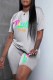 Grey Casual Print Letter O Neck Short Sleeve Two Pieces