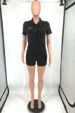 Red Casual Print Letter Turndown Collar Short Sleeve Two Pieces