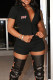 Black Casual Print Letter Turndown Collar Short Sleeve Two Pieces