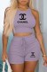 Purple Casual Print Letter O Neck Sleeveless Two Pieces