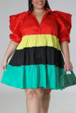 Red Casual Solid Patchwork Fold Turndown Collar A Line Dresses