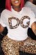 White Casual Print Letter O Neck T-Shirts