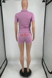 Red Casual Print Letter Turndown Collar Short Sleeve Two Pieces