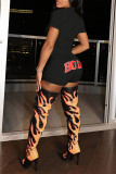 Red Casual Print Letter Turndown Collar Short Sleeve Two Pieces