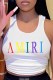 White Casual Print Letter U Neck Tops