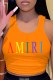 Orange Casual Print Letter U Neck Tops