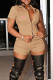 Khaki Casual Print Letter Turndown Collar Short Sleeve Two Pieces