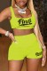 Fluorescent Green Sexy Print Letter U Neck Sleeveless Two Pieces
