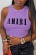 Purple Sexy Print Letter O Neck Tops