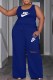 Deep Blue Casual Print Ripped Letter U Neck Sleeveless Two Pieces