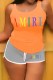 Grey Casual Print Letter U Neck Sleeveless Two Pieces