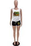 White Green Casual Sportswear Figure Letter Print Patchwork U Neck Sleeveless Two Pieces