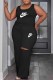 Black Casual Print Ripped Letter U Neck Sleeveless Two Pieces