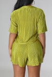 Pink Casual Solid Patchwork Shirt Collar Short Sleeve Two Pieces