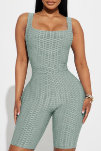 Grey Casual Sportswear Solid Patchwork U Neck Skinny Jumpsuits
