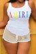 Khaki Casual Print Letter U Neck Sleeveless Two Pieces