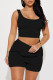 Black Casual Solid Patchwork U Neck Sleeveless Two Pieces
