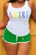 Green Casual Print Letter U Neck Sleeveless Two Pieces