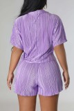 Pink Casual Solid Patchwork Shirt Collar Short Sleeve Two Pieces