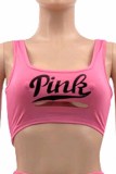 Rose Red Sexy Print Letter U Neck Sleeveless Two Pieces
