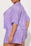 Pink Casual Solid Patchwork Shirt Collar Short Sleeve Two Pieces
