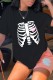 Black Casual Print Basic O Neck T-Shirts