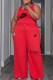 Red Casual Print Ripped Letter U Neck Sleeveless Two Pieces
