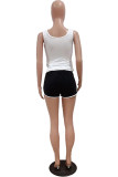 White Black Casual Sportswear Figure Letter Print Patchwork U Neck Sleeveless Two Pieces