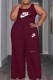 Burgundy Casual Print Ripped Letter U Neck Sleeveless Two Pieces