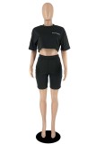 Red Casual Letter Embroidery Basic O Neck Short Sleeve Two Pieces
