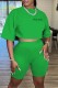 Green Casual Letter Embroidery Basic O Neck Short Sleeve Two Pieces