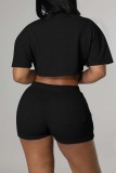 Pink Casual Solid Basic O Neck Short Sleeve Two Pieces