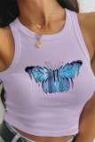 Pink Casual Butterfly Print Basic O Neck Tops
