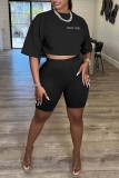 Red Casual Letter Embroidery Basic O Neck Short Sleeve Two Pieces