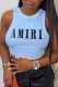 Light Blue Sexy Print Letter O Neck Tops