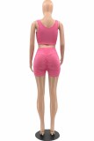 Rose Red Sexy Print Letter U Neck Sleeveless Two Pieces
