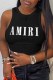 Black Sexy Print Letter O Neck Tops