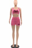 Rose Red Sexy Print Letter U Neck Sleeveless Two Pieces