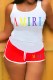 Red Casual Print Letter U Neck Sleeveless Two Pieces