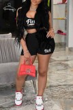 Rose Red Sexy Print Letter U Neck Sleeveless Two Pieces