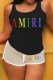 Khaki Casual Print Letter U Neck Sleeveless Two Pieces