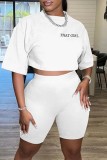 Red Casual Letter Embroidery Basic O Neck Short Sleeve Two Pieces