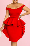 Red Sexy Formal Solid Patchwork Backless Off the Shoulder Evening Dress Dresses