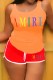 Red Casual Print Letter U Neck Sleeveless Two Pieces