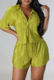 Pink Casual Solid Patchwork Shirt Collar Short Sleeve Two Pieces
